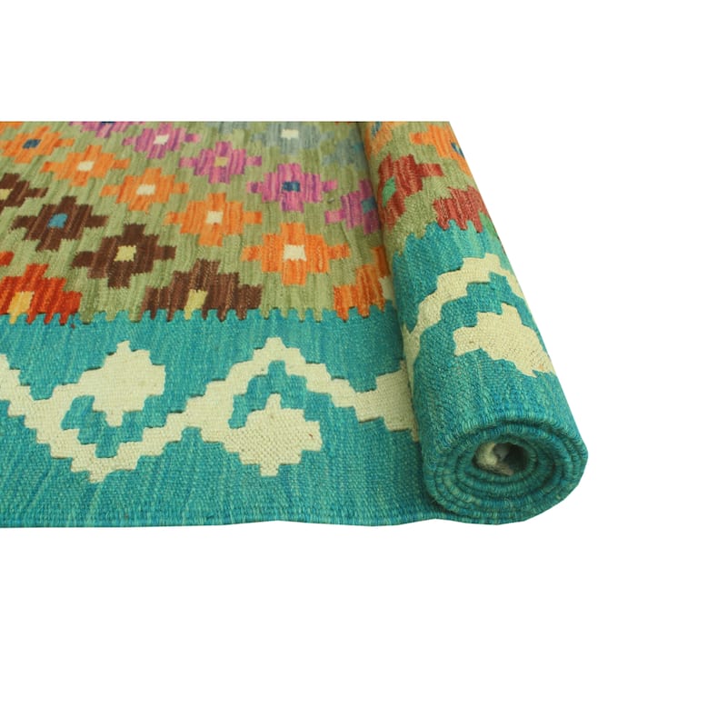 Sangat Flatweave Tassa Ivory/Turquoise Runner - 2'8" x 9'5"
