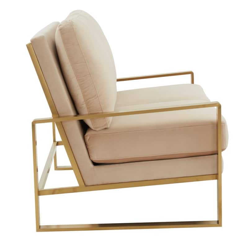 Jefferson Modern Two-Seater Velvet Loveseat with Brushed Gold Stainless Steel Base, Removable Cushions for Living Room or Lounge
