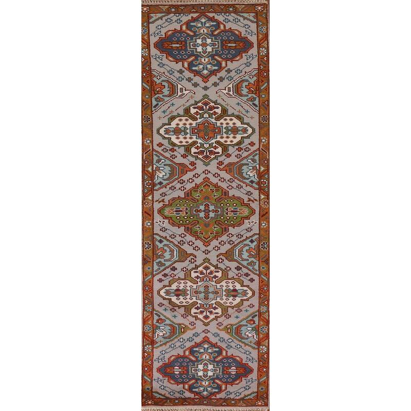 Geometric Kazak Indian Runner Rug Hallway Handmade Wool Carpet - 2'6"x 10'3"