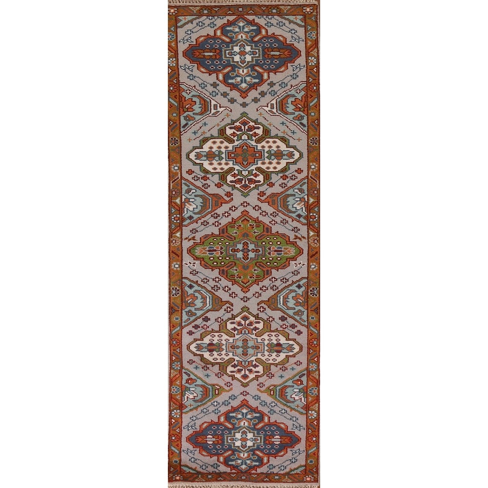 Geometric Kazak Indian Runner Rug Hallway Handmade Wool Carpet - 2'6"x 10'3"