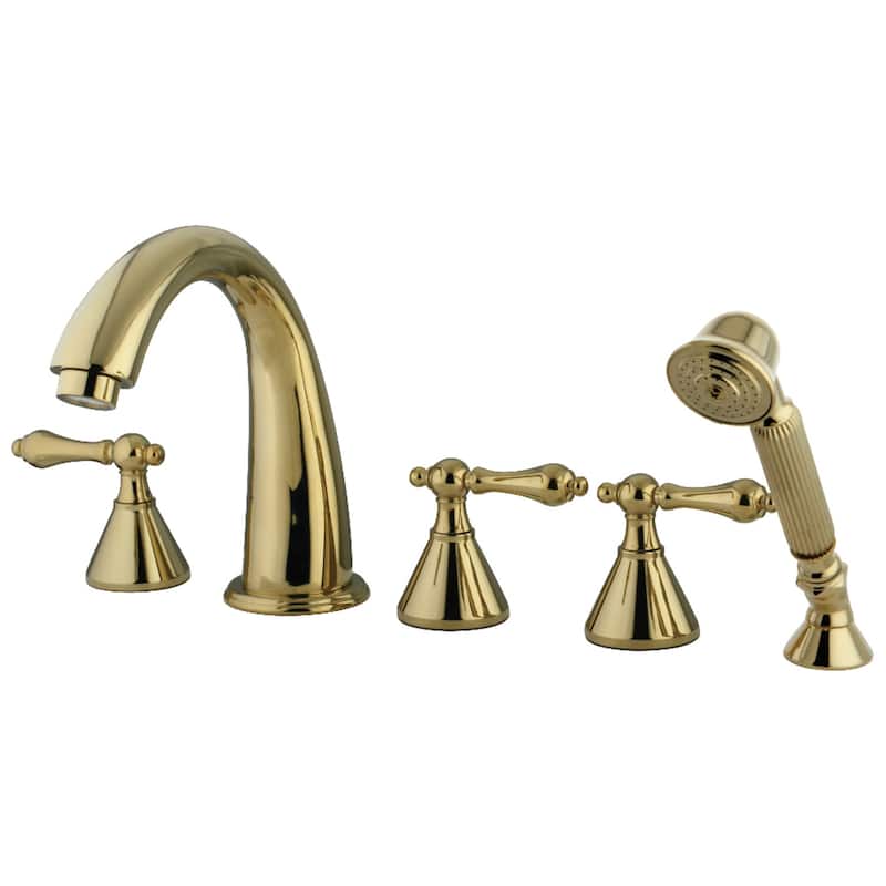 Roman 5-Hole Deck Mount Roman Tub Faucet with Hand Shower in Brushed Nickel