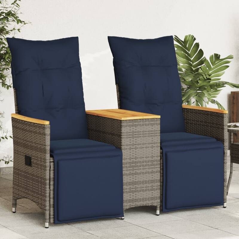 vidaXL Reclining Patio Sofa 2-Seater with Table Gray Poly Rattan - 51.2 x 23.2 x 36.2