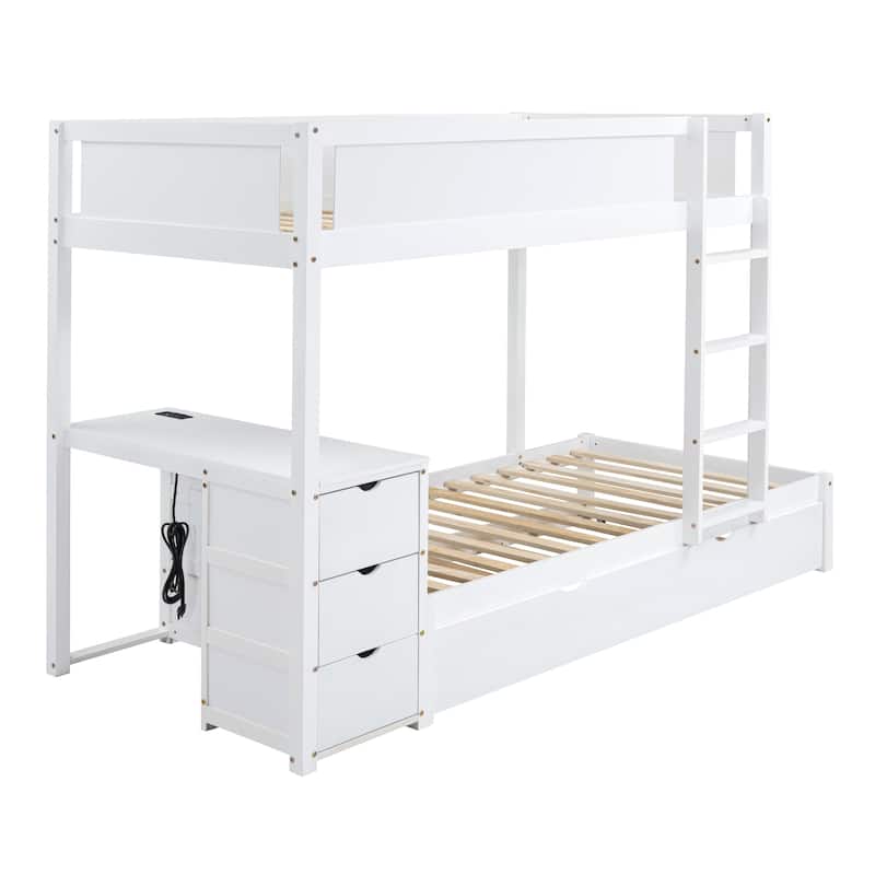 Bunk Bed with Twin Size Trundle, Drawers and Desk