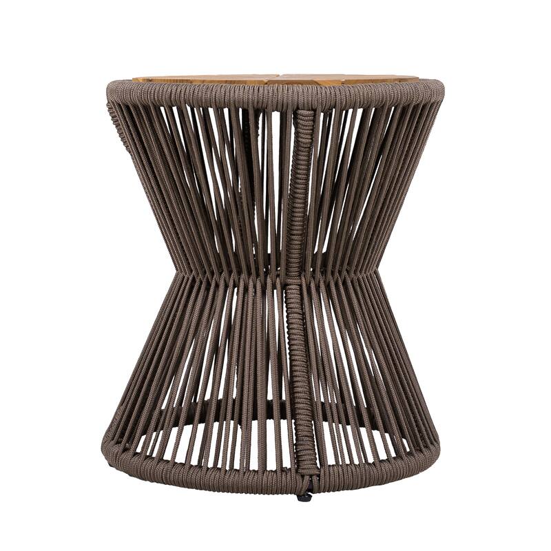 Scott Living - Nara 18.9"H Modern Outdoor Acacia Wood and Woven Rope Side Table, Tapered Cylindrical Silhouettes Design