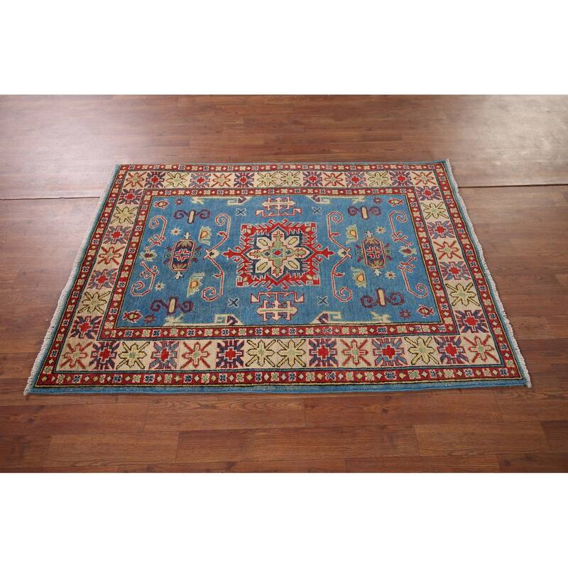 Blue Kazak Pakistan Accent Rug Hand-Knotted Wool Carpet - 3'5" x 4'10"