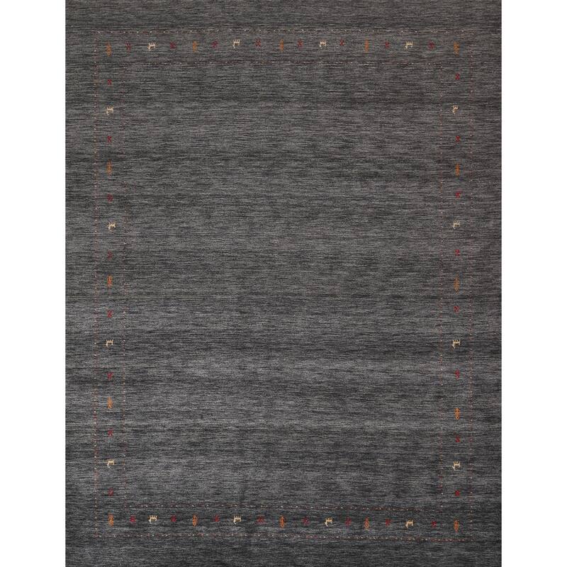Tribal Gabbeh Indian Area Rug Handmade Grey Wool Carpet - 8'4" x 9'9"