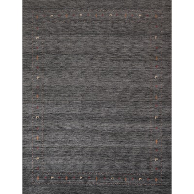 Tribal Gabbeh Indian Area Rug Handmade Grey Wool Carpet - 8'4" x 9'9"