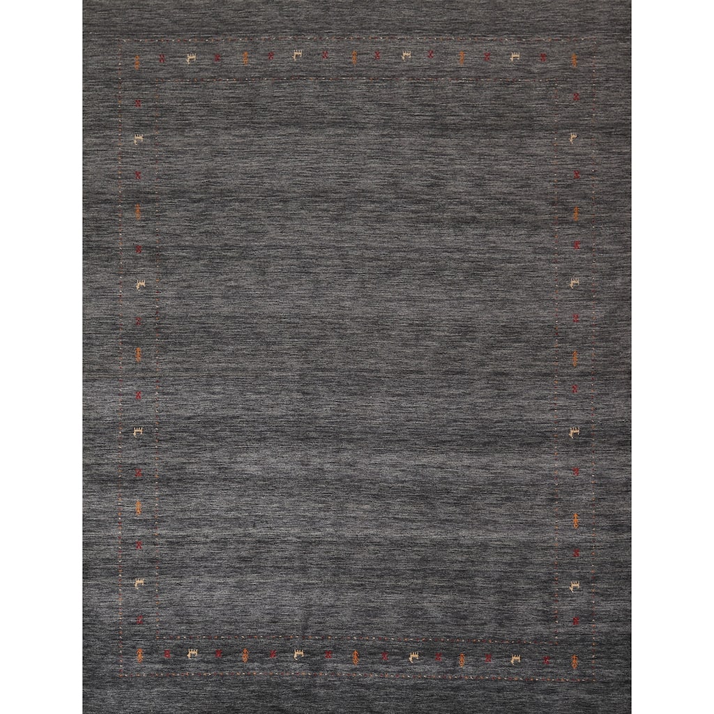 Tribal Gabbeh Indian Area Rug Handmade Grey Wool Carpet - 8'4" x 9'9"