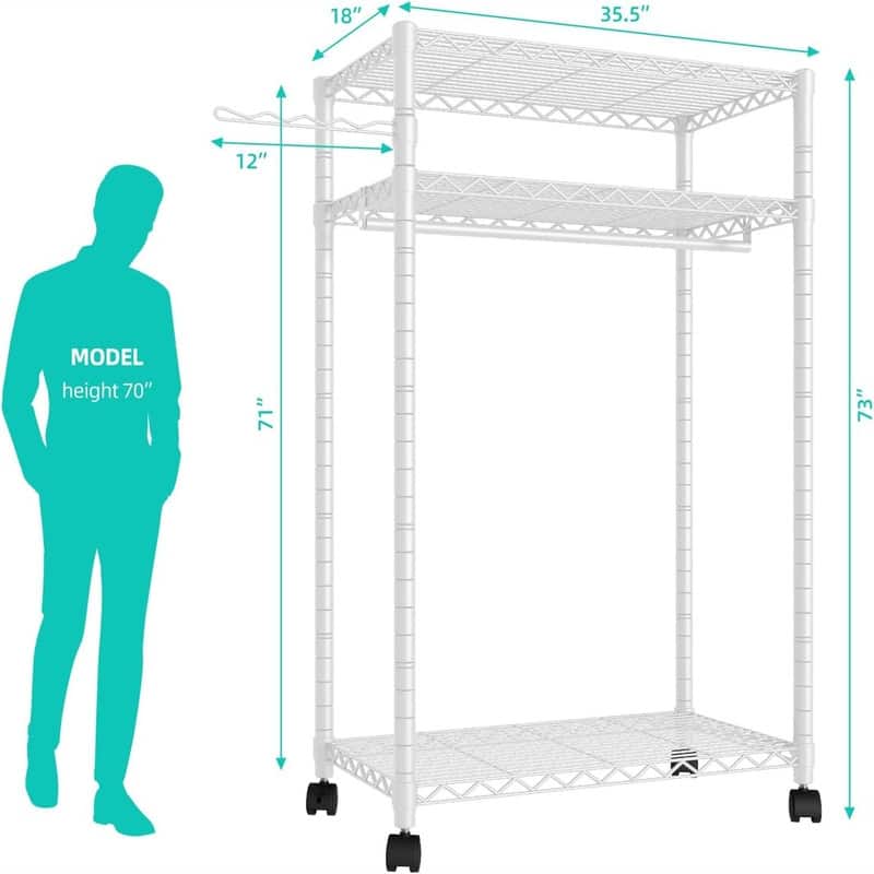 Rolling Garment Rack with 3 Shelves