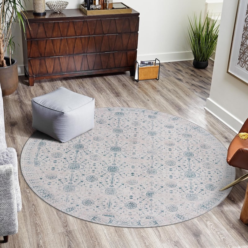 Transitional Rine Collection Area Rug - 3'6" Round - Ivory