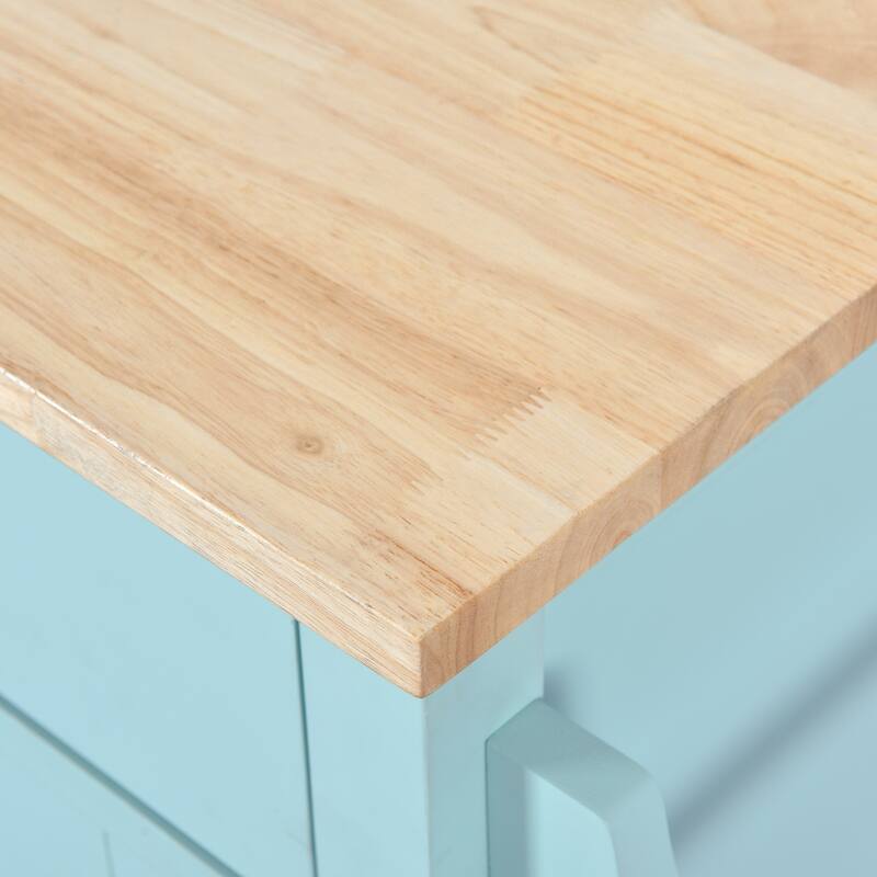 Rolling Kitchen Island with Drop-Leaf Countertop, Adjustable Shelves, 2 Drawers & Sliding Barn Door - Mint Green