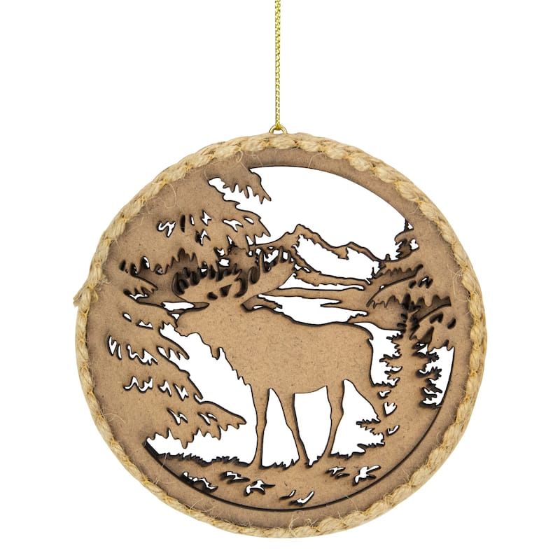 4.25 in Moose with Forest Trees Disk Christmas Ornament Brown - 4.25"