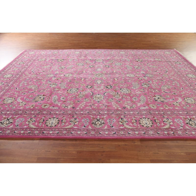 Floral Pink Kashan Oriental Area Rug Handmade Wool & Silk Carpet - 9'0"x 12'0"