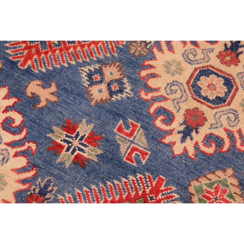 Bohemian Kazak Veronica Blue/Natural Wool Rug - 6'0'' x 8'8''