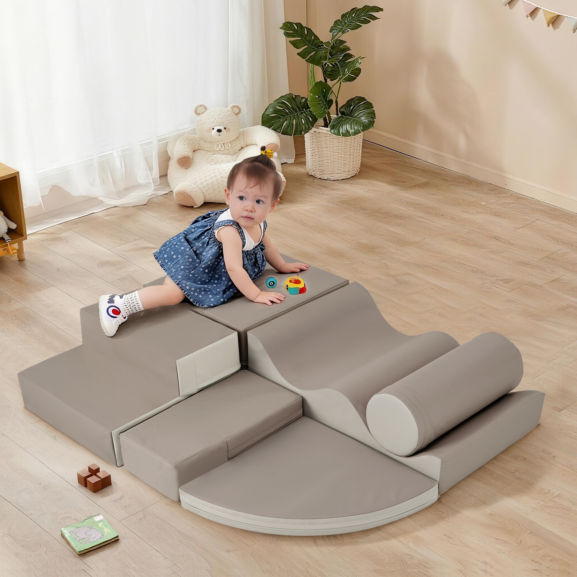 Soft Climb and Crawl Foam Playset 6 in 1, Soft Play Equipment Climb and Crawl Playground,Kids Climbing Active Play Structure
