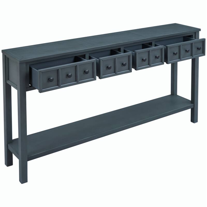 60"L Rustic Entryway Console Table, Long Sofa Table with Drawers and Bottom Shelf for Storage
