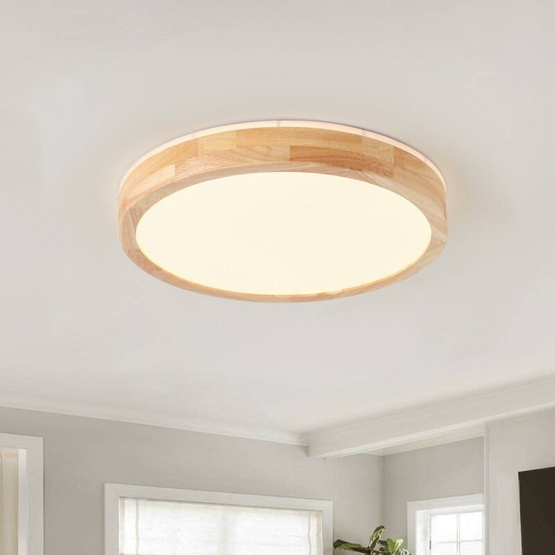 Modern Wood Grain Flush Mount Ceiling Light Milky White LED Fixture for Living Room Bedroom