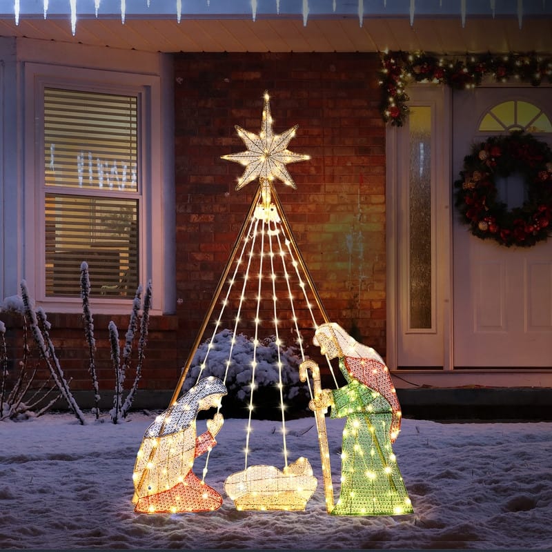 Flashing Light Garden Jesus Decoration - Yellow - Yellow