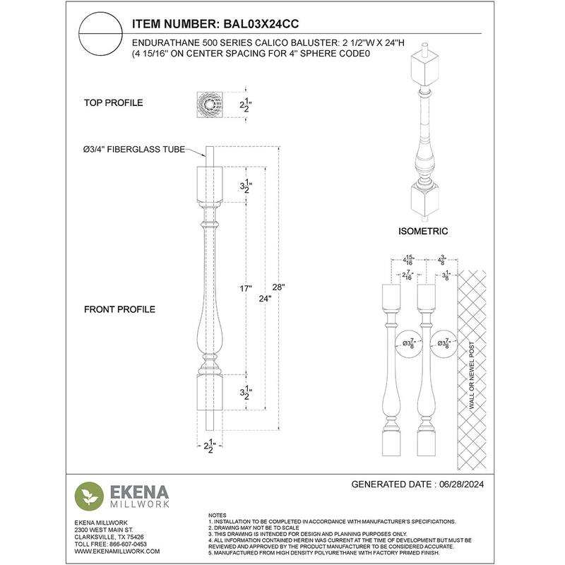 Endurathane 500 Series Calico Baluster, Factory Primed Polyurethane