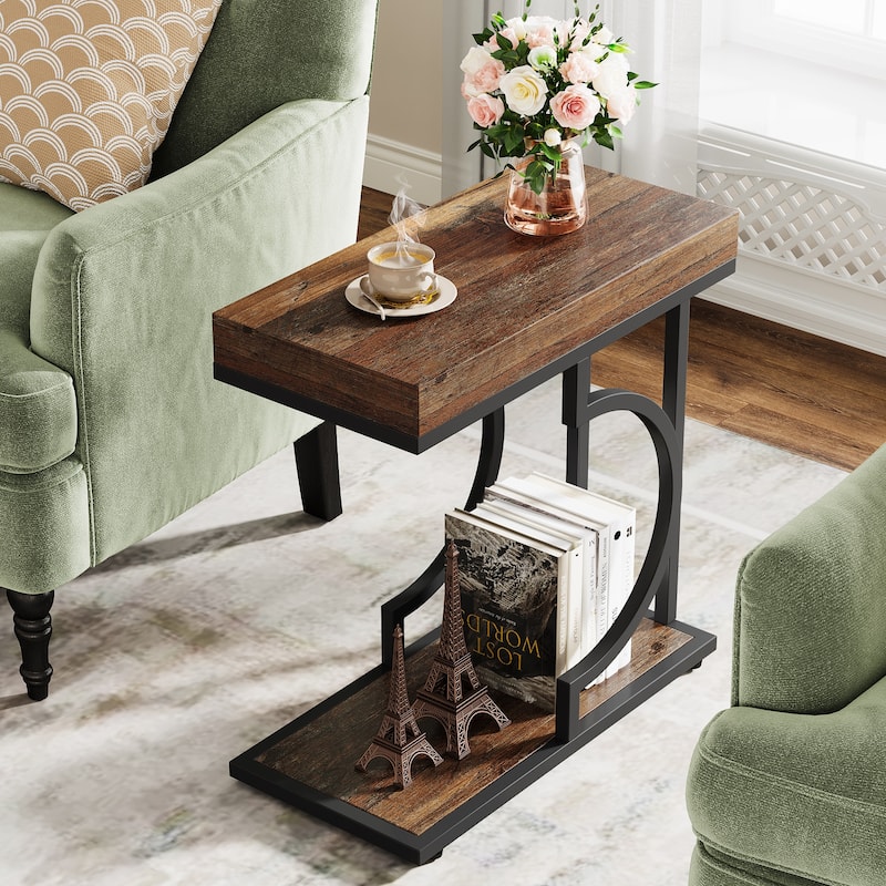 Narrow Side Table White Gold Side Table C Shaped End Table Modern Bedside Table Small Side Table for Couch Living Room
