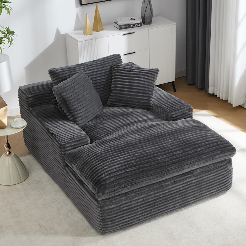 67" Upholstered Full Foam Chaise Lounge Chair Convertible Sofa Bed with Pillows, No Assembly Required - Grey