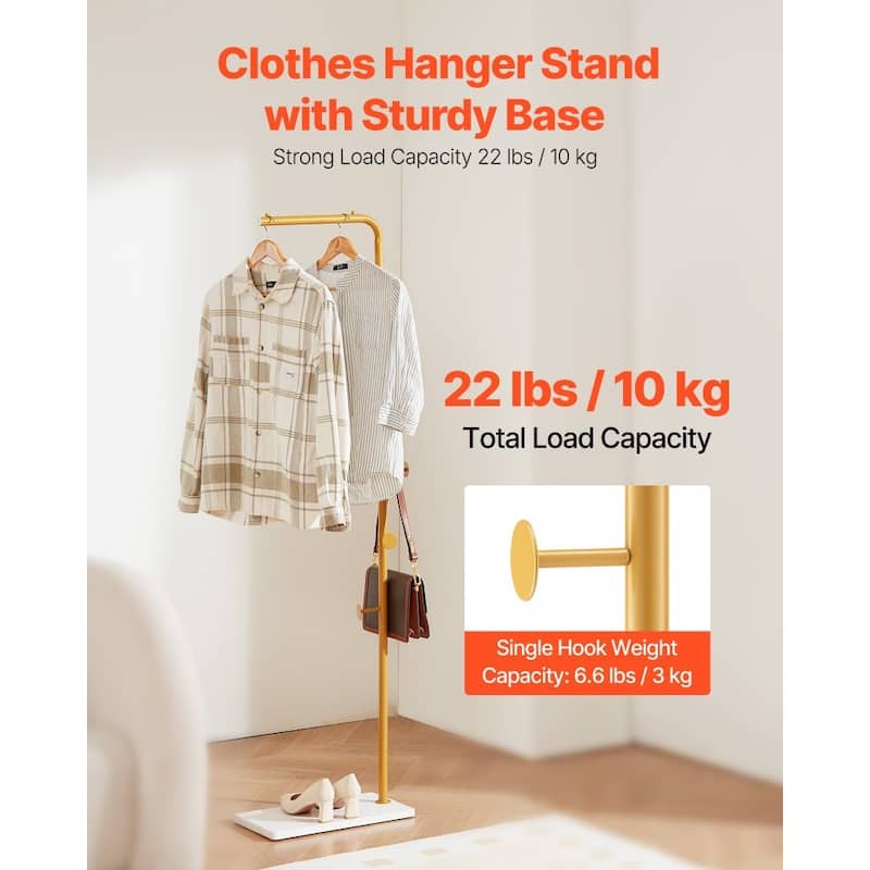 Modern Freestanding Coat Hanger with 3 Round Hooks and Metal Frame Anti-Tipping Quartz Base - 17.7 x 9.84 x 66.93 in