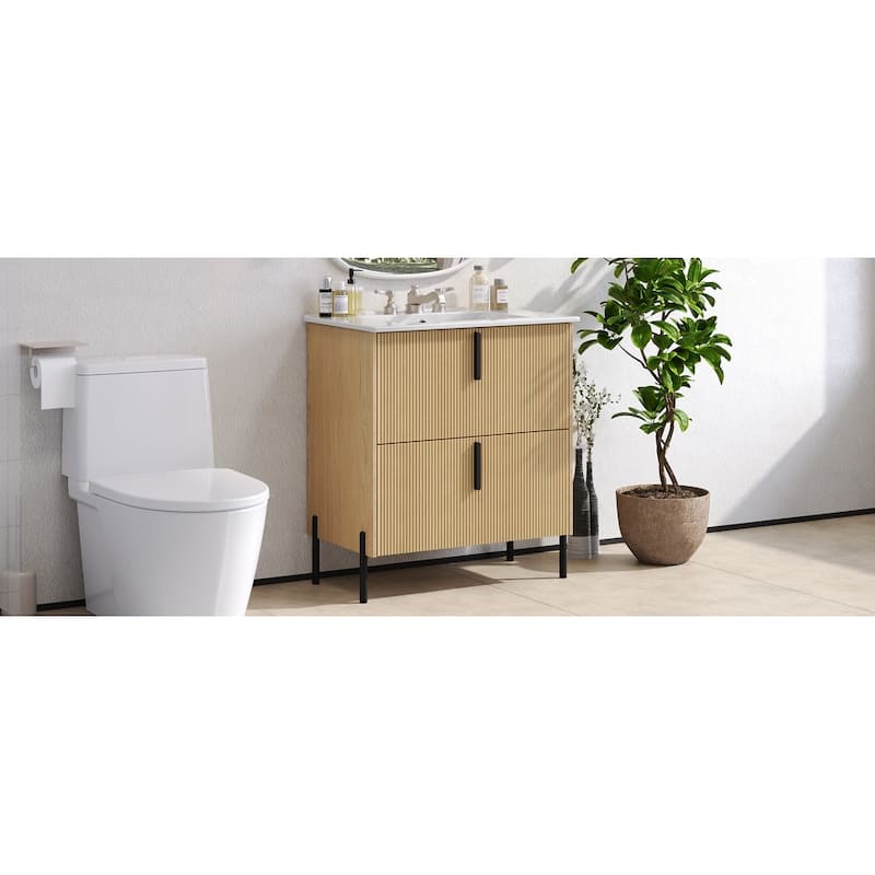 Bathroom Vanity with Ceramic Sink and Drawers
