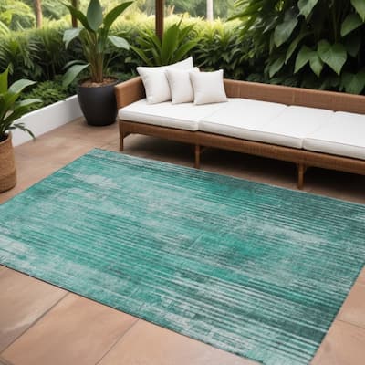 HomeRoots Striped Transitional Rectangle Outdoor Rug