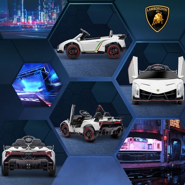 slide 2 of 9, 12V Lamborghini Veneno Licensed Electric Ride-On Car - White with Bluetooth, Remote Control, Butterfly Doors & Suspension White