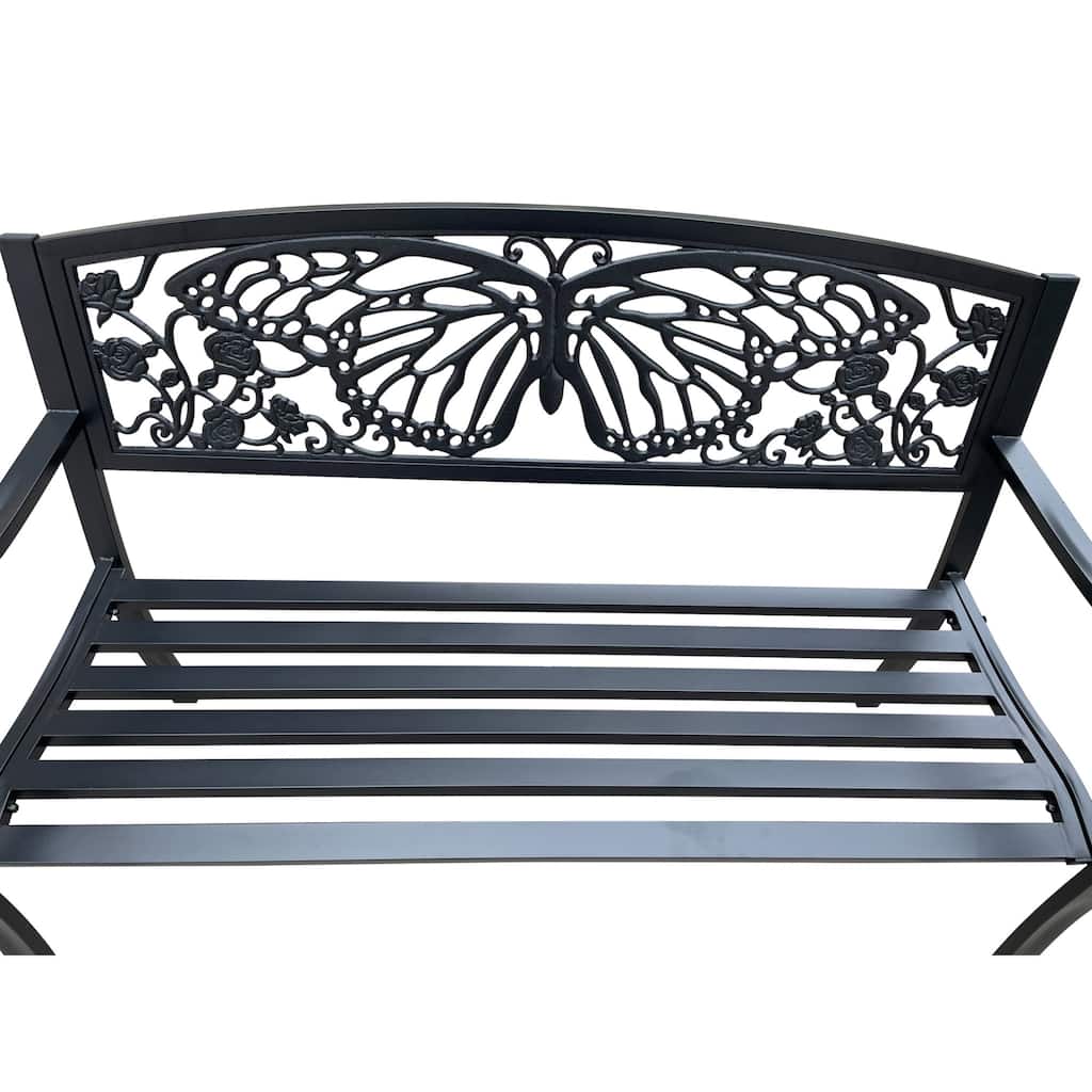 Butterfly Backrest Outdoor Garden Bench - 50" - Black