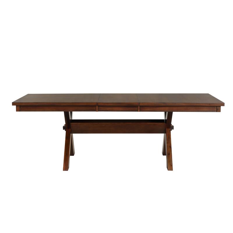 Roundhill Furniture Karven Wood Trestle Extendable Dining Table with Leaf, Dark Hazelnut