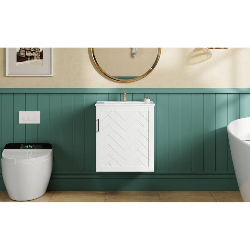 Roomfitters 20 Inch Wall Mounted Bathroom Vanity & Side Cabinet Combo, Floating Storage Station with Sink