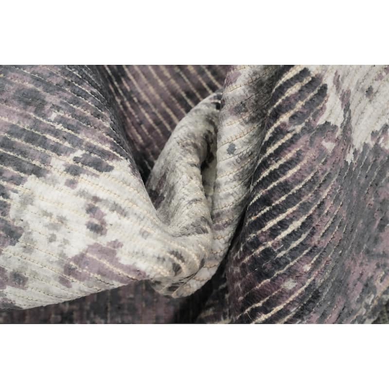 Hand Knotted Oriental Viscose Silk Carpet Modern All-Over Purples Abstract Area Rug - 8' 0'' X 5' 1''