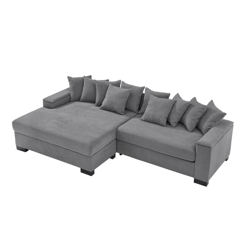 111" Corduroy L-Shaped Sectional Sofa with Convertible Chaise & Storage Arms
