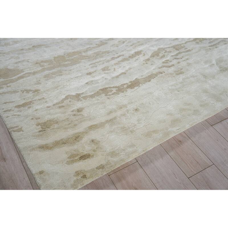 Travertine Beige Wool/Bamboo Silk handloomed Area Rug