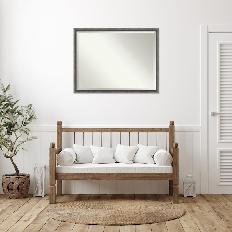 Burnished Concrete Narrow Beveled Wood Framed Wall Mirror - Burnished Concrete Narrow