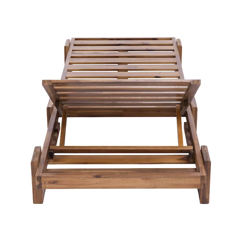 78.8"Patio Chaise Lounge Chair, Acacia Wood Adjustable Recliner with Headrest and Retractable Side Tray