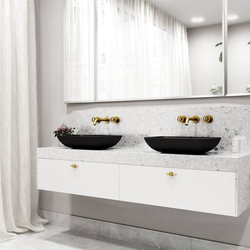 VIGO Sottile 18"L x 13"W Glass Vessel Sink and Cass Wall Mount Faucet Set