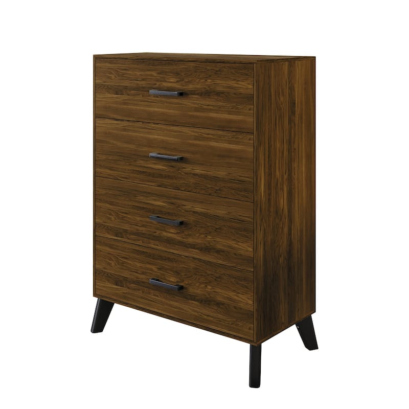 CraftPorch Corduroy 4-pieces Mid-Century Modern Black Bed with Brown Furniture Bedroom Set
