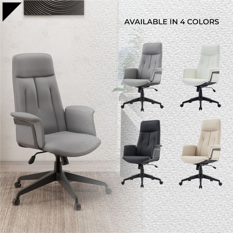 Infini Ergonomic Modern High Back Leather Executive Office Chair with Adjustable Height, Swivel, Padded Armrests & Iron Base