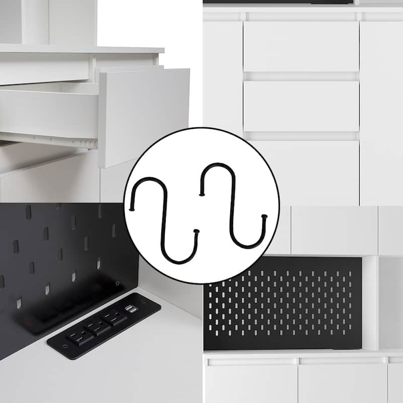 74" Freestanding Kitchen Pantry Cabinet w/Drawers, Storage Microwave - W43.66*D15.74*H74.00