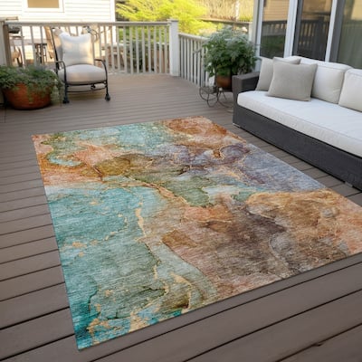 Machine Washable Indoor/ Outdoor Chantille Abstract Modern Rug