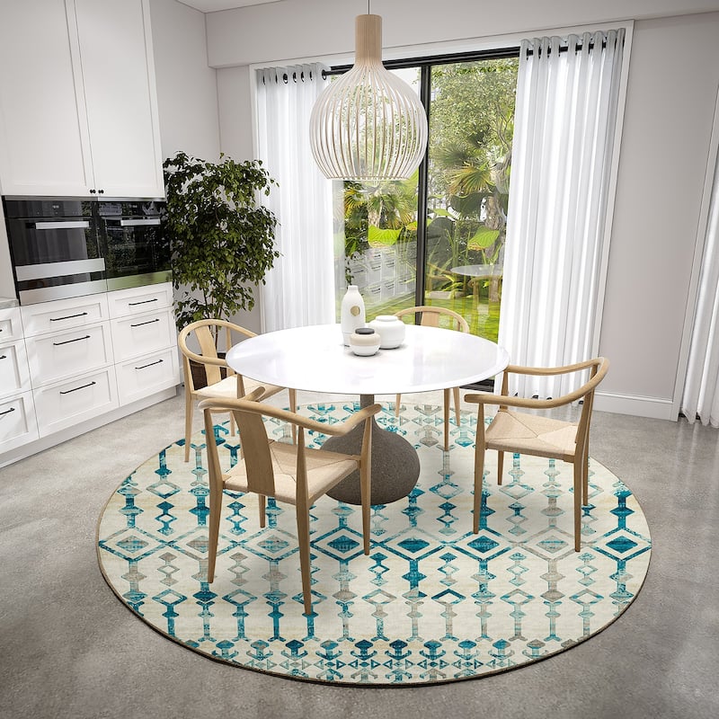 Indoor/ Outdoor Addison Bravado Morroccan Washable Area Rug - 8' x 8' - Ivory