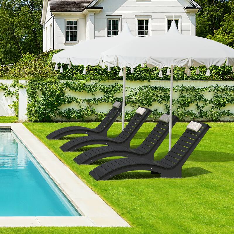 HDPS Pool Lounge Chairs Set of 4, Use in Pools Lounge Chairs, Chaise Chairs with Headrest, Lounge Chair Outdoor - Black
