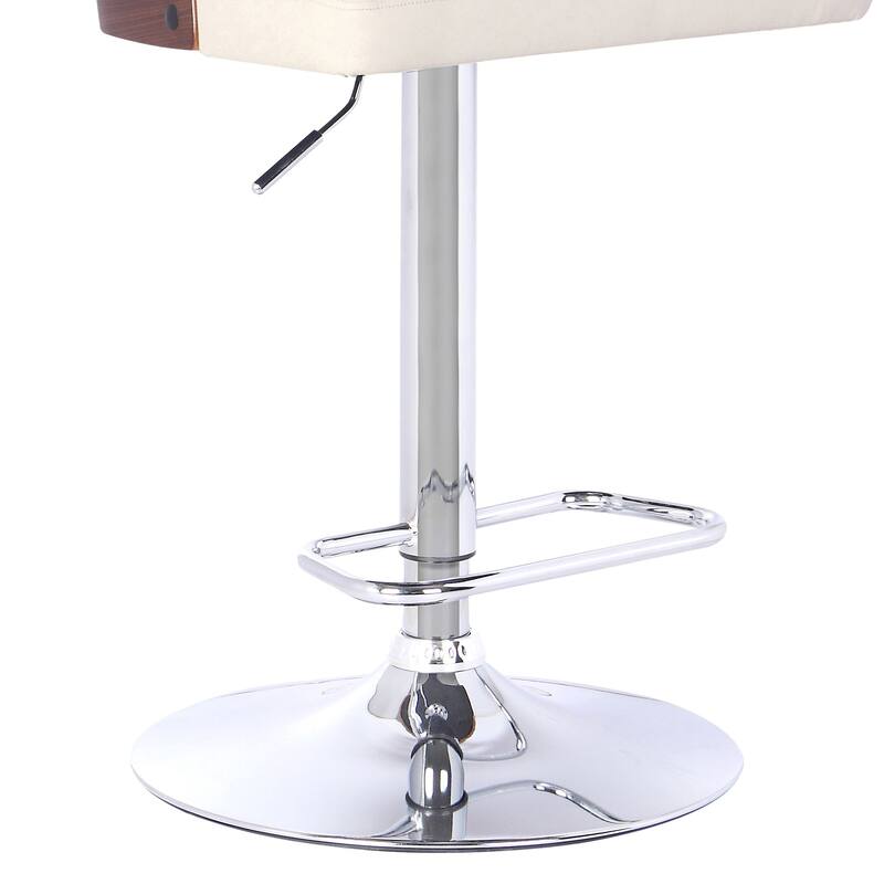 Swivel Wooden Cut Out Back Barstool with Pedestal Base, Cream and Chrome