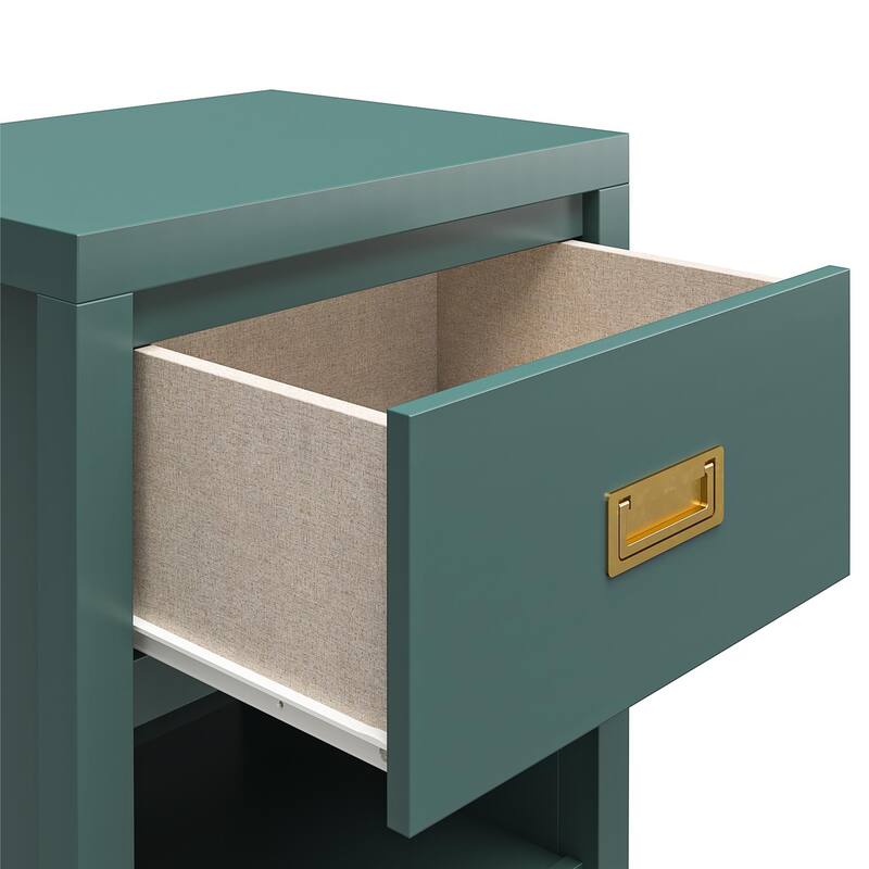 Roomfitters Haven 1 Drawer Kids Nightstand with Open Cubby, Vintage Gold Hardware, Green