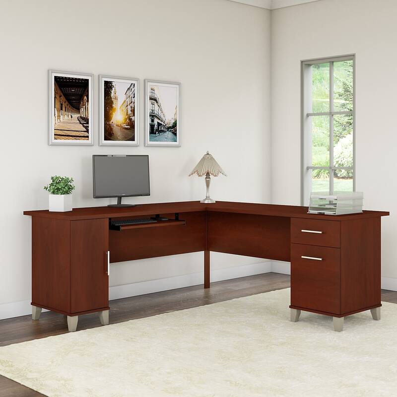Somerset 72W L Shaped Desk with Storage by Bush Furniture - Hansen Cherry