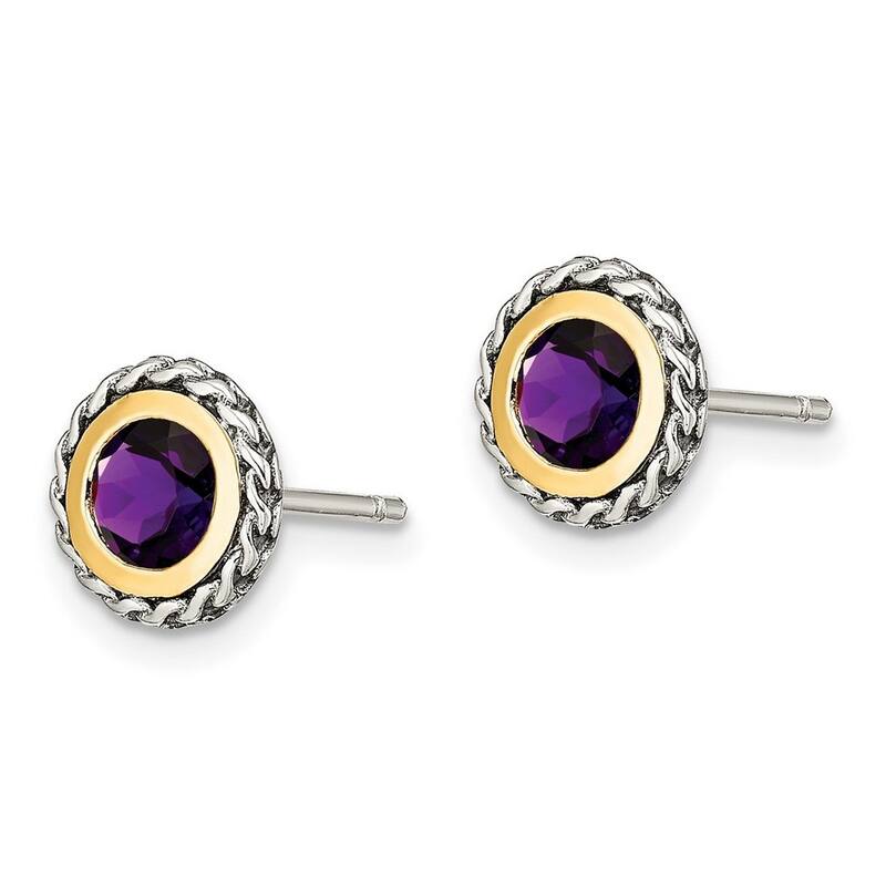 Curata 925 Sterling Silver With 14k Accent Amethyst Post Earrings 9x9mm
