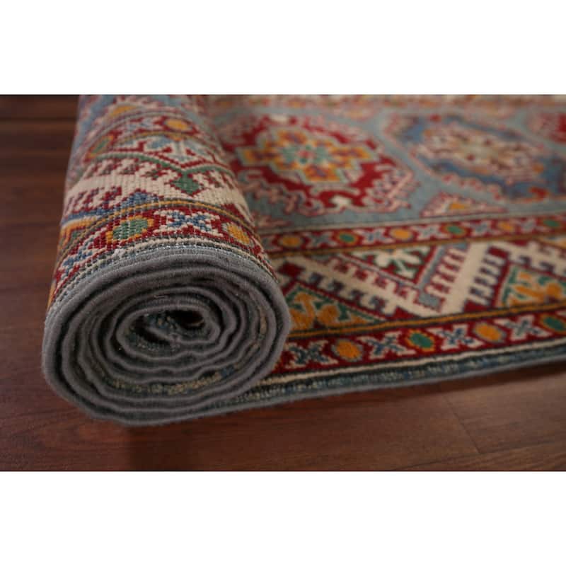Geometric Kazak Oriental Runner Rug Hallway Hand-Knotted Wool Carpet - 2'8" x 9'4"