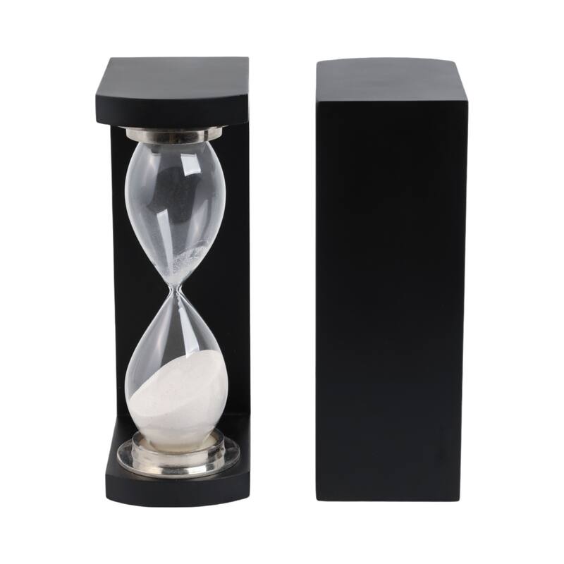 Decorative Hourglass Sand Timer Bookends - Set of 2, 10", Black - 11.0"